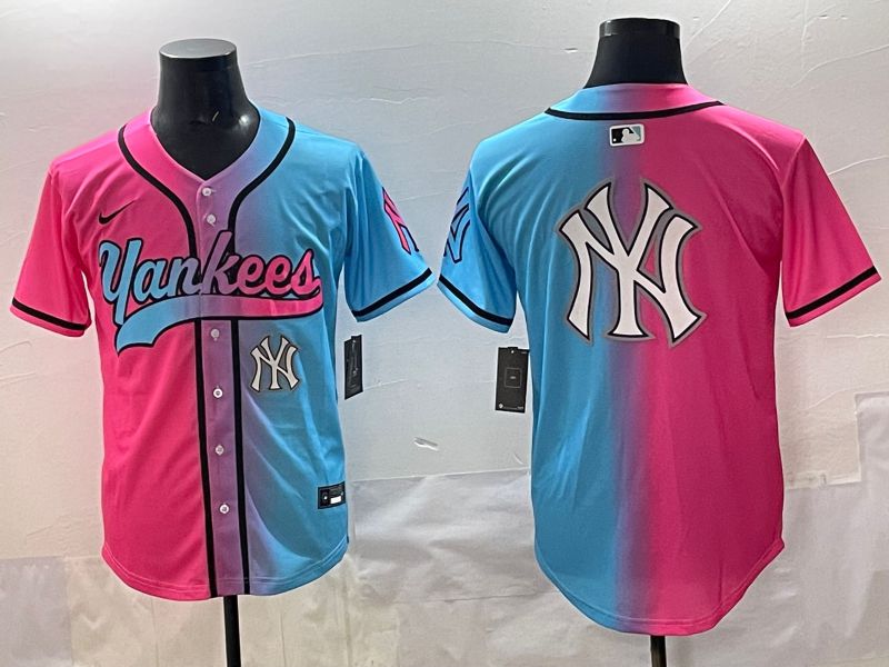 Men 2025 New York Yankees Blank Blue pink Game Nike MLB Jersey style 0026->new york yankees->MLB Jersey